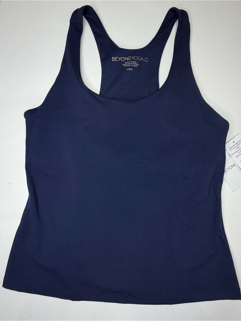 Beyond Yoga Navy Racerback Tank Top, size L, supportive, NEW!